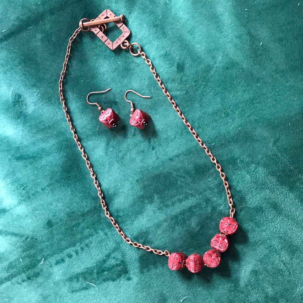 Elegant Red Beaded Necklace and Earring Set